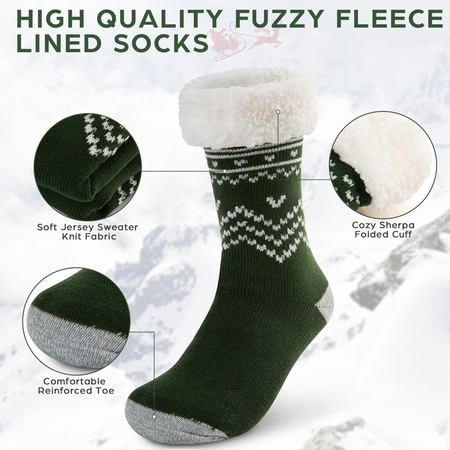 2-Pack Fuzzy Sherpa-Lined Non-Slip Sock Slippers for Women – Warm, Cozy, and Gripper Bottoms