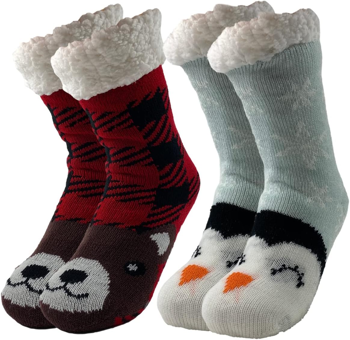 2-Pack Fuzzy Sherpa-Lined Non-Slip Sock Slippers for Women – Warm, Cozy, and Gripper Bottoms