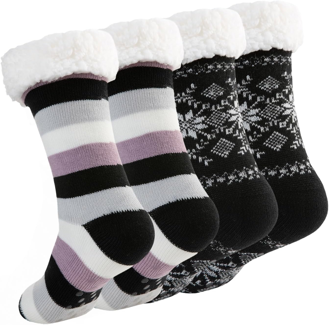 2-Pack Fuzzy Sherpa-Lined Non-Slip Sock Slippers for Women – Warm, Cozy, and Gripper Bottoms