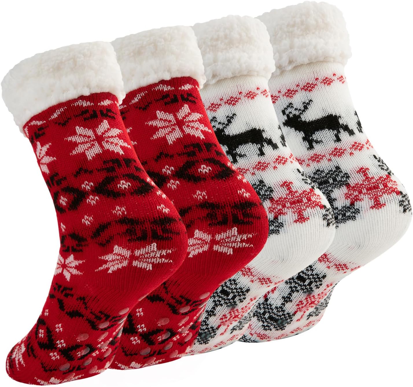 2-Pack Fuzzy Sherpa-Lined Non-Slip Sock Slippers for Women – Warm, Cozy, and Gripper Bottoms