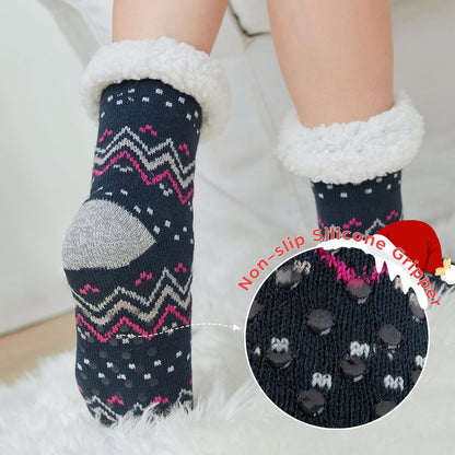 2-Pack Fuzzy Sherpa-Lined Non-Slip Sock Slippers for Women – Warm, Cozy, and Gripper Bottoms