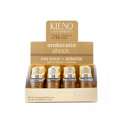 Shock Orokeratin 24K Gold + Keratin - Anti-Age, Frizz Control - 12 Ampoules 0.50 Fl Oz (15Cc)