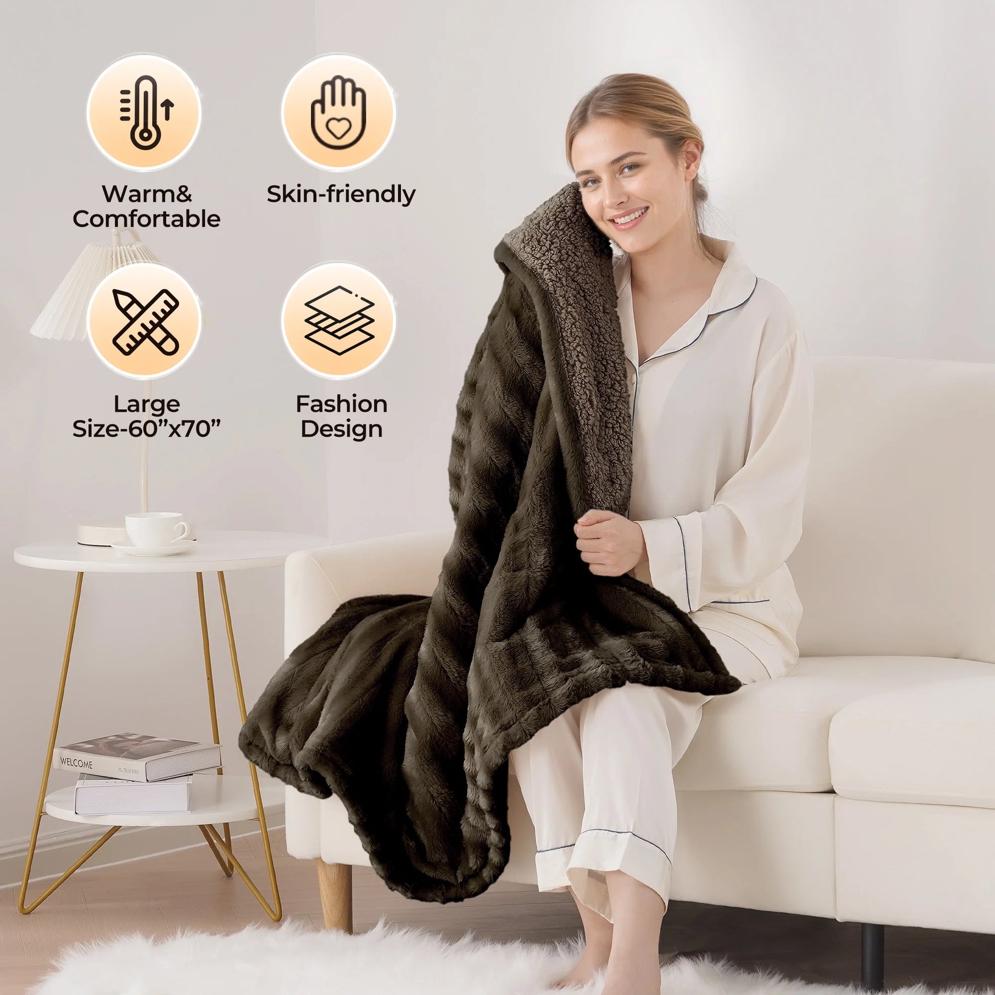 Soft Faux Fur Heated Blanket - 60" X 70"